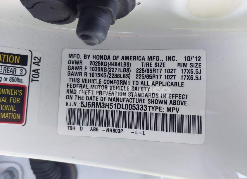 Photo 9 of 2013 Honda Cr-v EX (VIN 5J6RM3H51DL005333)