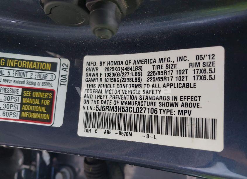 Photo 9 of 2012 Honda Cr-v EX (VIN 5J6RM3H53CL027106)