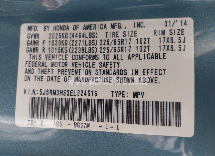 Photo 9 of 2014 Honda Cr-v EX (VIN 5J6RM3H53EL024516)