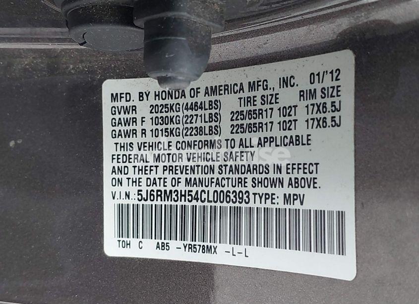 Photo 9 of 2012 Honda Cr-v EX (VIN 5J6RM3H54CL006393)