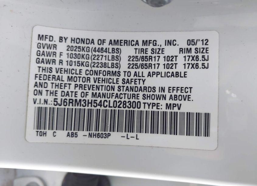 Photo 9 of 2012 Honda Cr-v EX (VIN 5J6RM3H54CL028300)