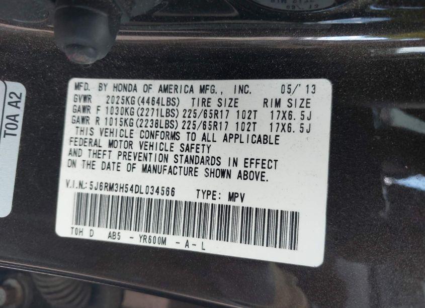 Photo 9 of 2013 Honda Cr-v EX (VIN 5J6RM3H54DL034566)