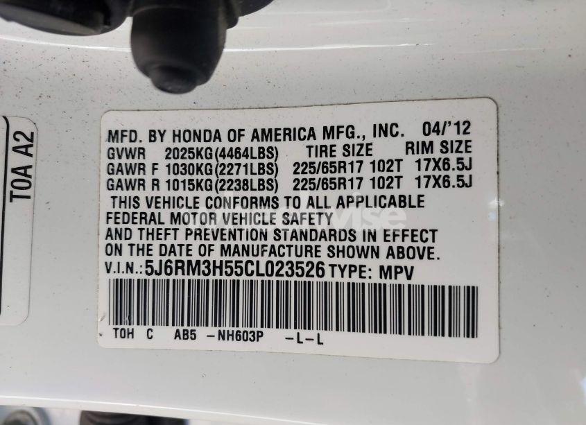 Photo 9 of 2012 Honda Cr-v EX (VIN 5J6RM3H55CL023526)