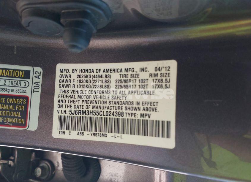 Photo 9 of 2012 Honda Cr-v EX (VIN 5J6RM3H55CL024398)
