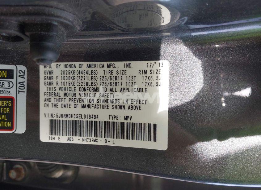 Photo 9 of 2014 Honda Cr-v EX (VIN 5J6RM3H55EL019494)