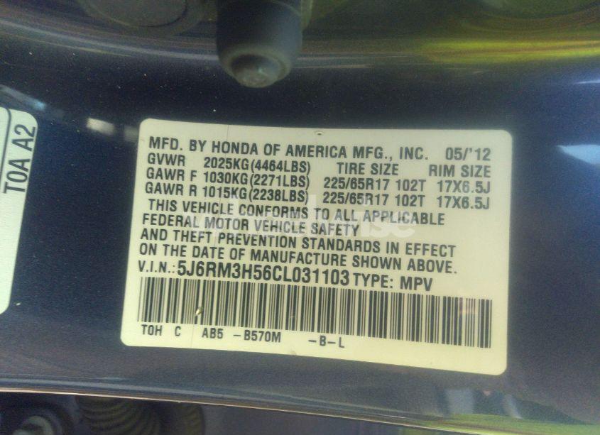 Photo 9 of 2012 Honda Cr-v EX (VIN 5J6RM3H56CL031103)