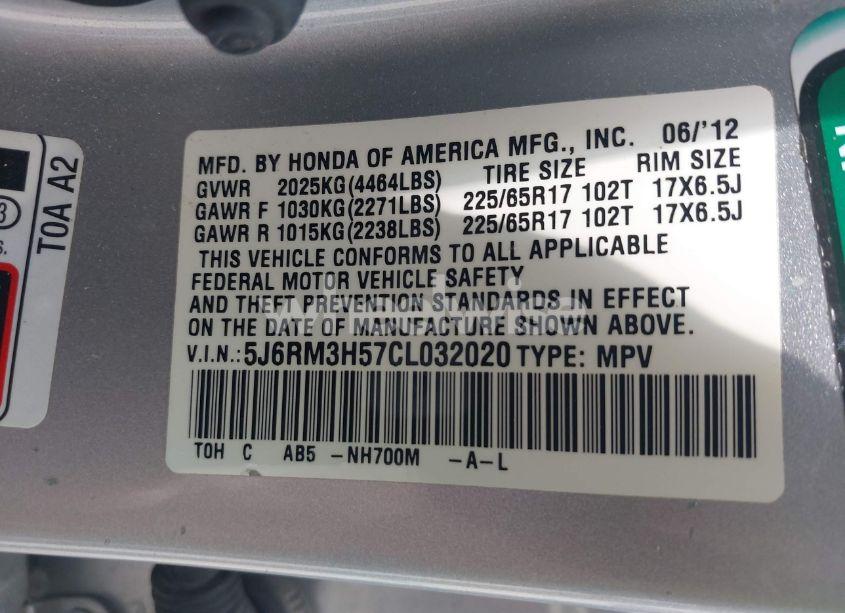 Photo 9 of 2012 Honda Cr-v EX (VIN 5J6RM3H57CL032020)