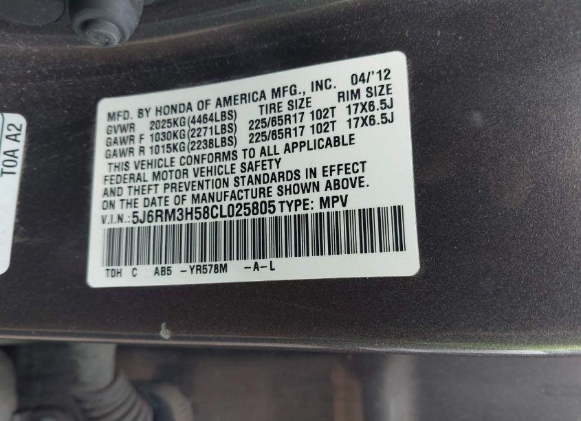 Photo 9 of 2012 Honda Cr-v EX (VIN 5J6RM3H58CL025805)