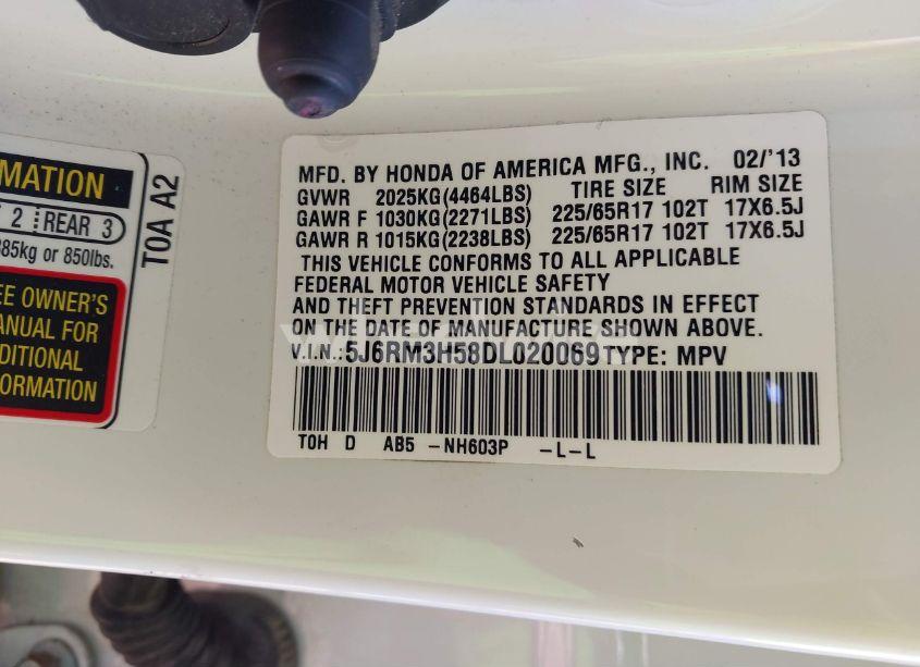 Photo 9 of 2013 Honda Cr-v EX (VIN 5J6RM3H58DL020069)