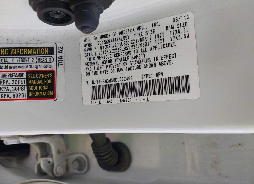 Photo 9 of 2014 Honda Cr-v EX (VIN 5J6RM3H58EL002463)