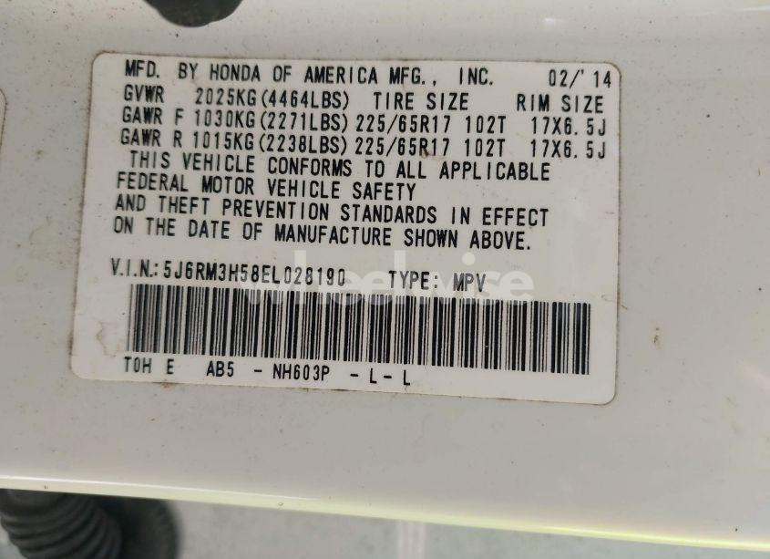 Photo 9 of 2014 Honda Cr-v EX (VIN 5J6RM3H58EL028190)