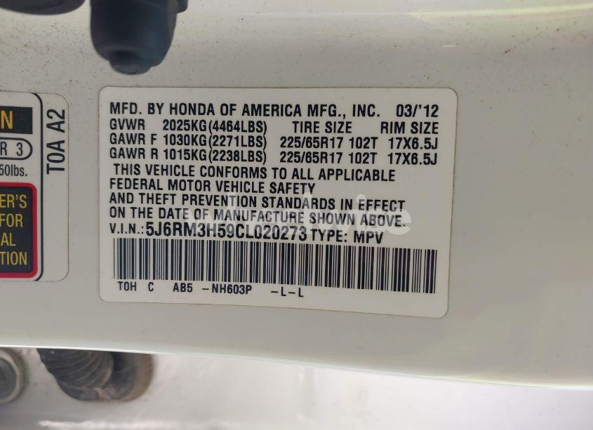 Photo 9 of 2012 Honda Cr-v EX (VIN 5J6RM3H59CL020273)