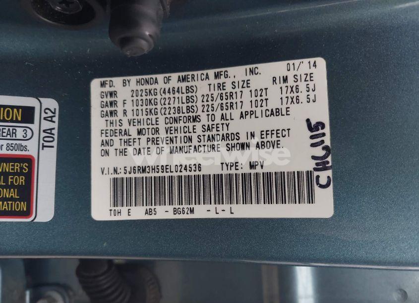 Photo 9 of 2014 Honda Cr-v EX (VIN 5J6RM3H59EL024536)