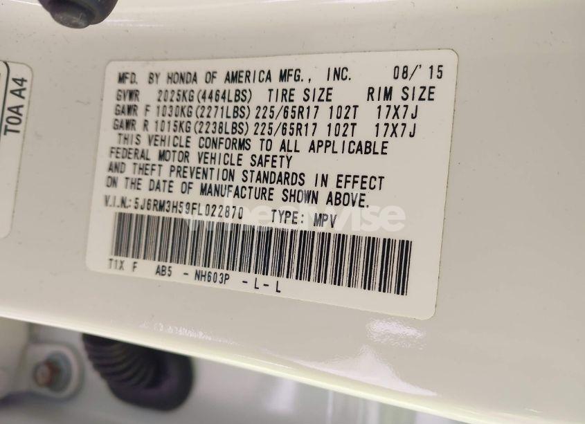 Photo 9 of 2015 Honda Cr-v EX (VIN 5J6RM3H59FL022870)