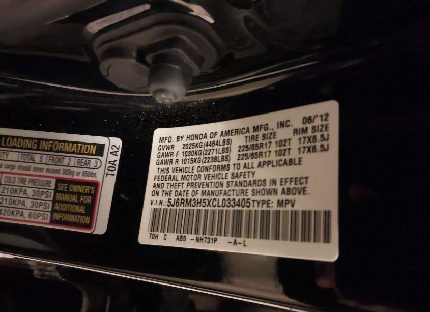 Photo 9 of 2012 Honda Cr-v EX (VIN 5J6RM3H5XCL033405)