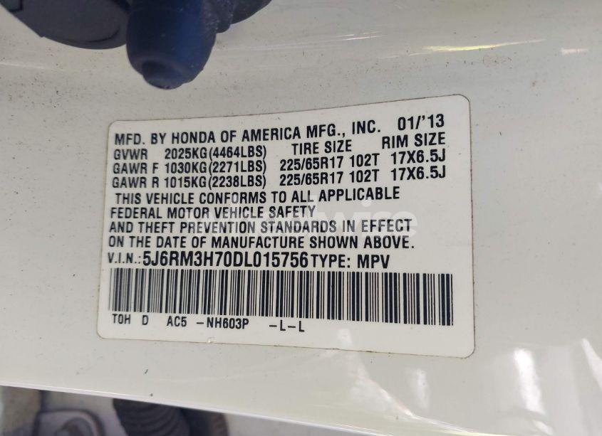 Photo 9 of 2013 Honda Cr-v EX-L (VIN 5J6RM3H70DL015756)