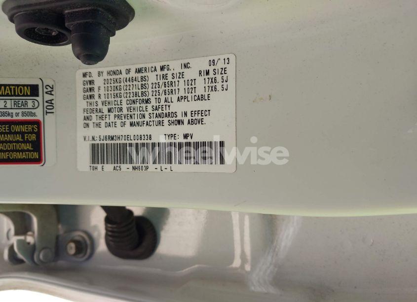 Photo 9 of 2014 Honda Cr-v EX-L (VIN 5J6RM3H70EL008338)