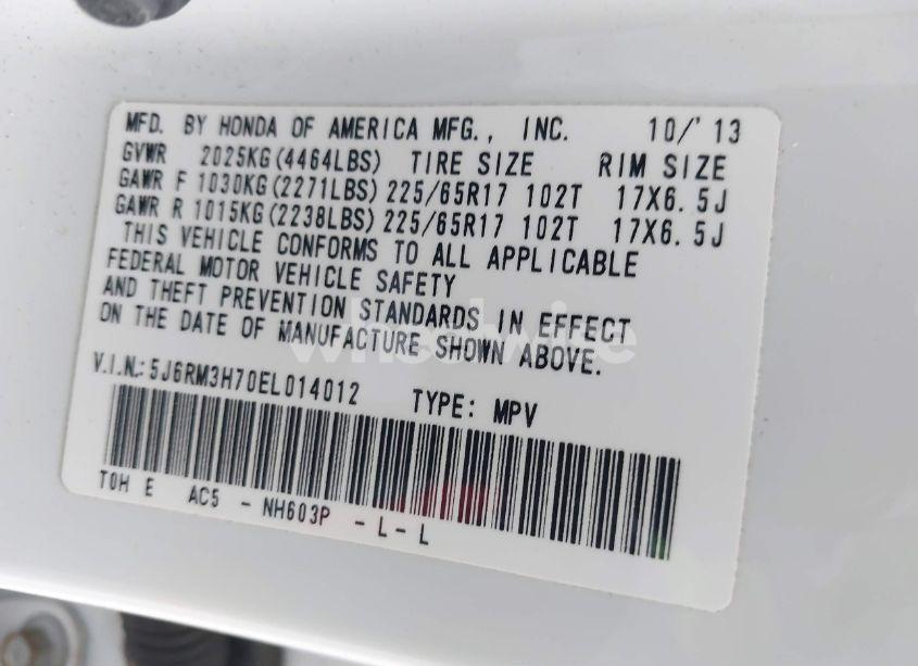 Photo 9 of 2014 Honda Cr-v EX-L (VIN 5J6RM3H70EL014012)