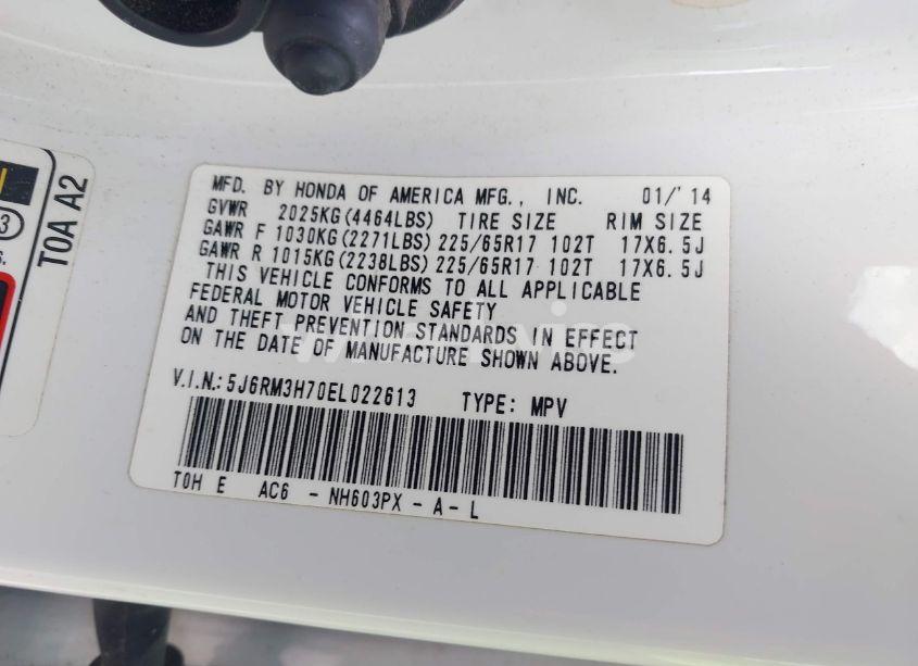 Photo 9 of 2014 Honda Cr-v EX-L (VIN 5J6RM3H70EL022613)