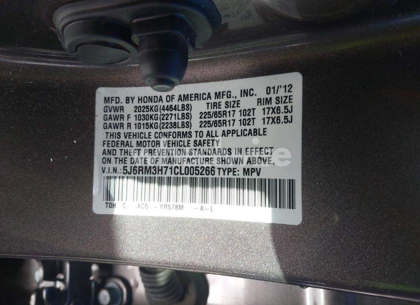 Photo 9 of 2012 Honda Cr-v EX-L (VIN 5J6RM3H71CL005266)