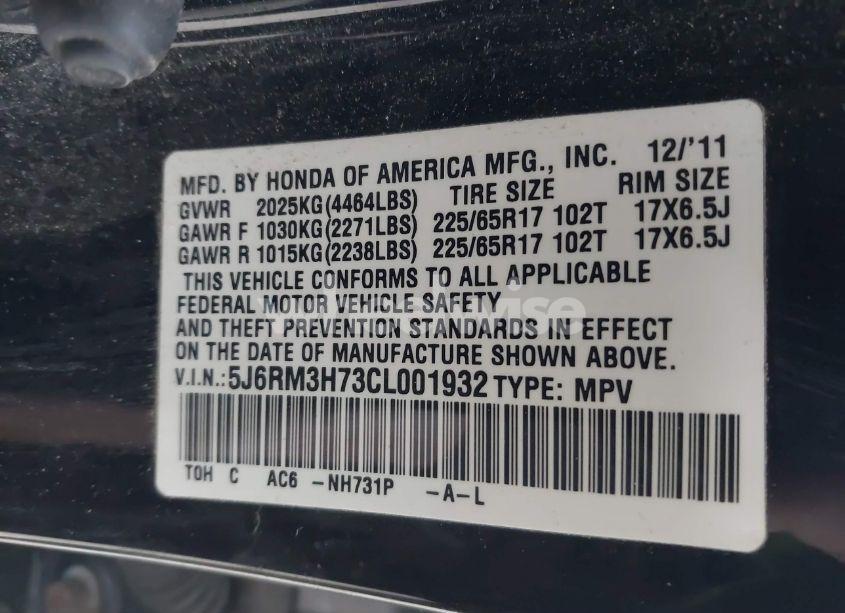 Photo 9 of 2012 Honda Cr-v EX-L (VIN 5J6RM3H73CL001932)