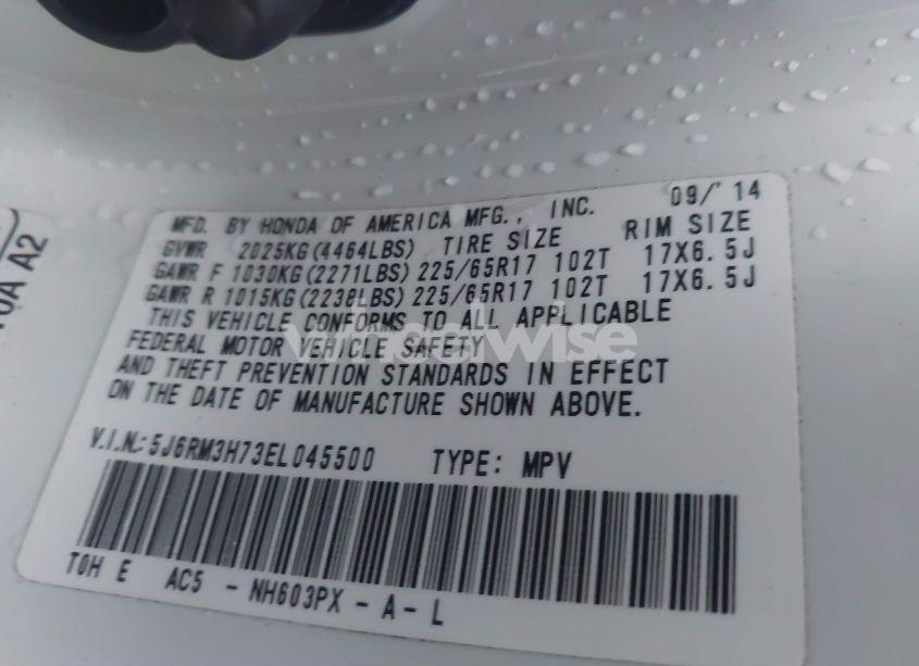 Photo 9 of 2014 Honda Cr-v EX-L (VIN 5J6RM3H73EL045500)