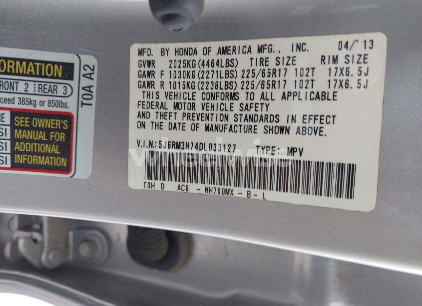 Photo 9 of 2013 Honda Cr-v EX-L (VIN 5J6RM3H74DL033127)