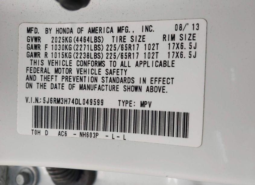 Photo 9 of 2013 Honda Cr-v EX-L (VIN 5J6RM3H74DL049599)