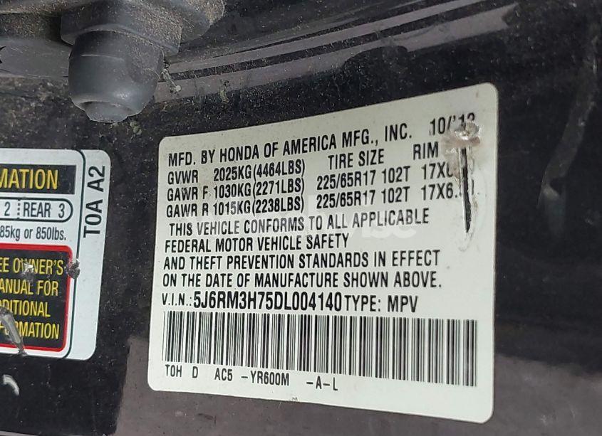 Photo 9 of 2013 Honda Cr-v EX-L (VIN 5J6RM3H75DL004140)