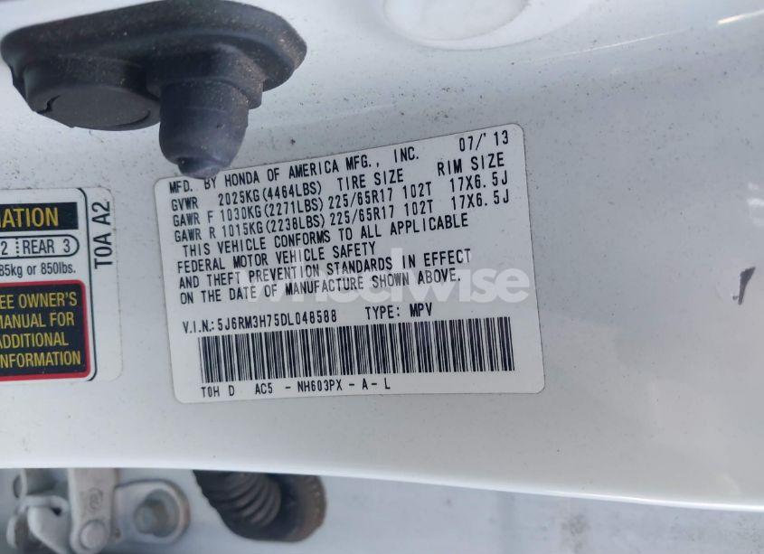 Photo 9 of 2013 Honda Cr-v EX-L (VIN 5J6RM3H75DL048588)