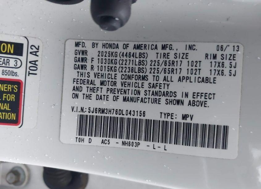 Photo 9 of 2013 Honda Cr-v EX-L (VIN 5J6RM3H76DL043156)