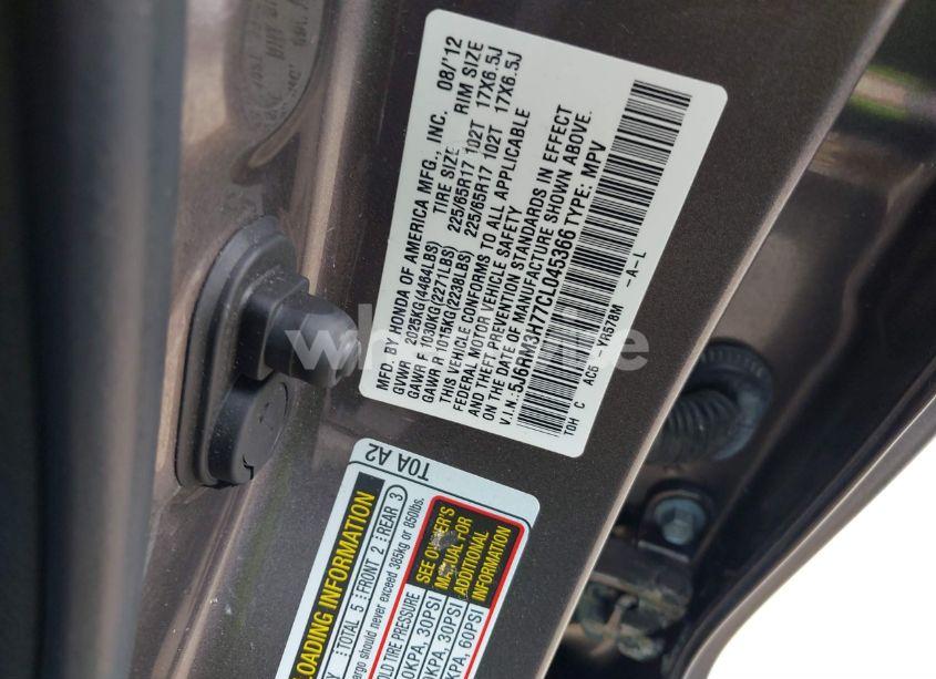 Photo 9 of 2012 Honda Cr-v EX-L (VIN 5J6RM3H77CL045366)