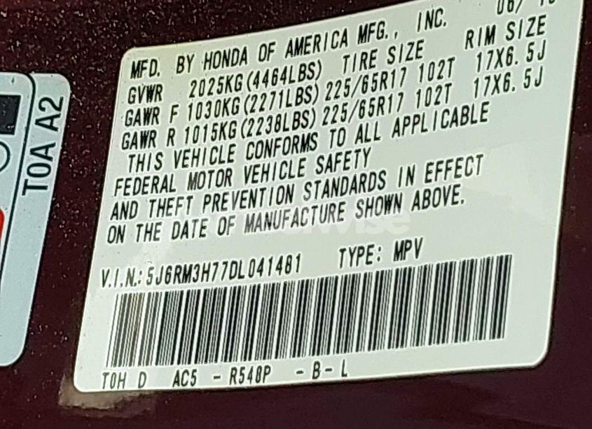 Photo 9 of 2013 Honda Cr-v EX-L (VIN 5J6RM3H77DL041481)