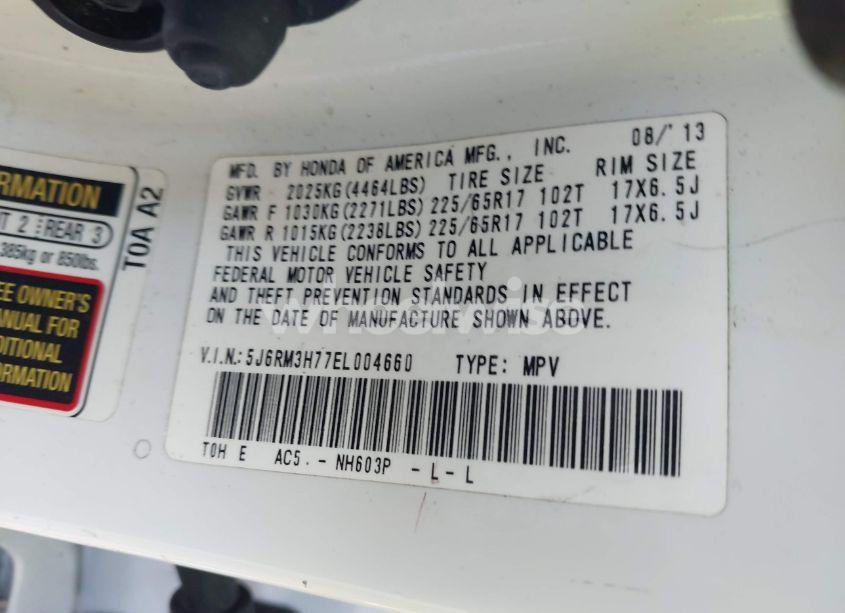 Photo 9 of 2014 Honda Cr-v EX-L (VIN 5J6RM3H77EL004660)