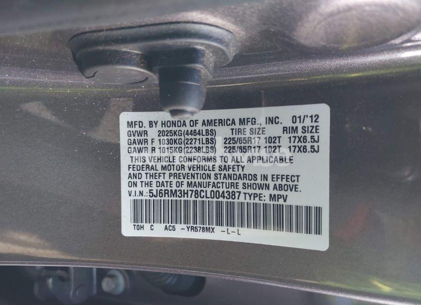 Photo 9 of 2012 Honda Cr-v EX-L (VIN 5J6RM3H78CL004387)