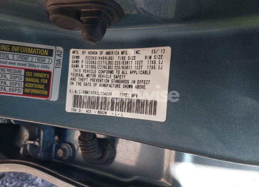 Photo 9 of 2013 Honda Cr-v EX-L (VIN 5J6RM3H78DL034684)