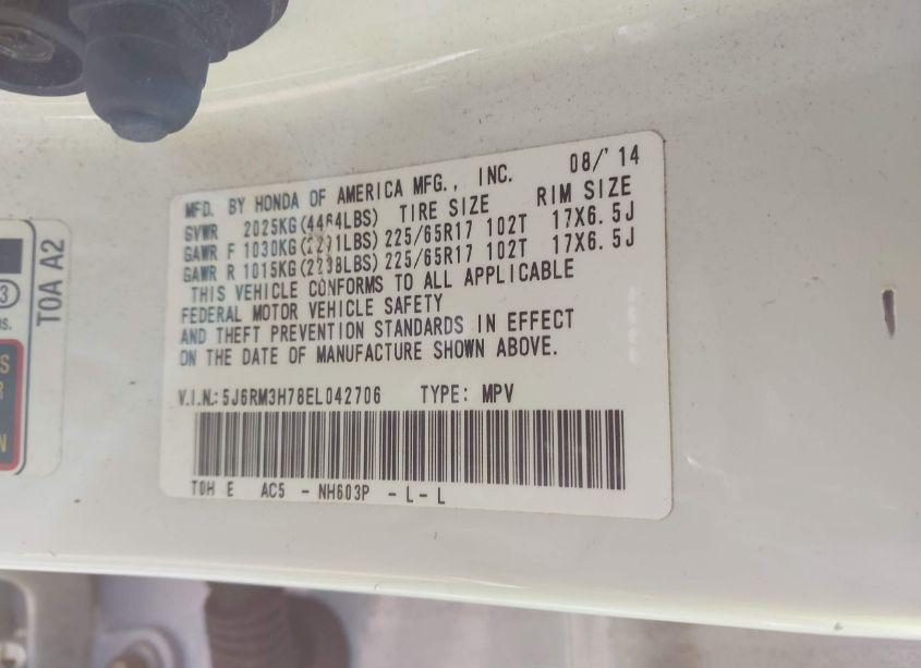 Photo 9 of 2014 Honda Cr-v EX-L (VIN 5J6RM3H78EL042706)