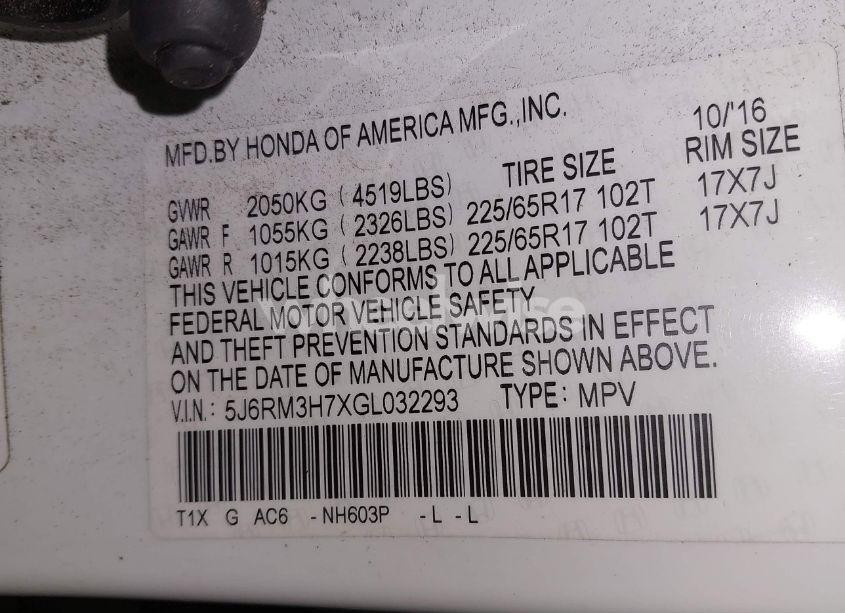 Photo 9 of 2016 Honda Cr-v EX-L (VIN 5J6RM3H7XGL032293)