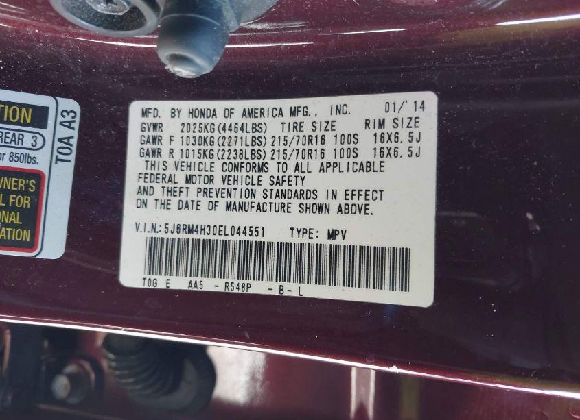 Photo 9 of 2014 Honda Cr-v LX (VIN 5J6RM4H30EL044551)