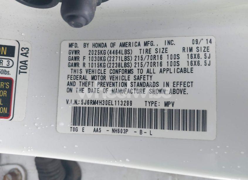 Photo 9 of 2014 Honda Cr-v LX (VIN 5J6RM4H30EL113299)