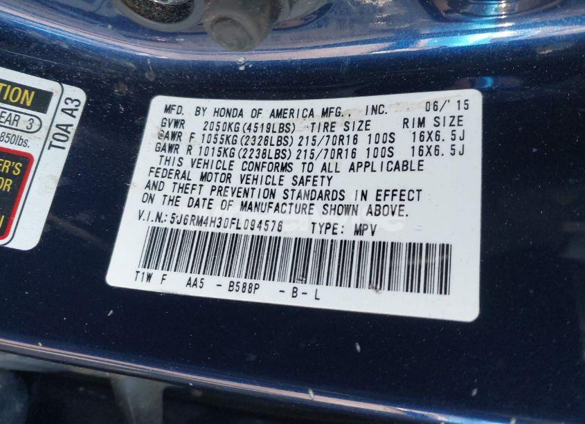 Photo 9 of 2015 Honda Cr-v LX (VIN 5J6RM4H30FL094576)