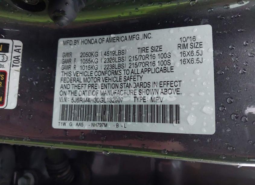 Photo 9 of 2016 Honda Cr-v LX (VIN 5J6RM4H30GL132907)