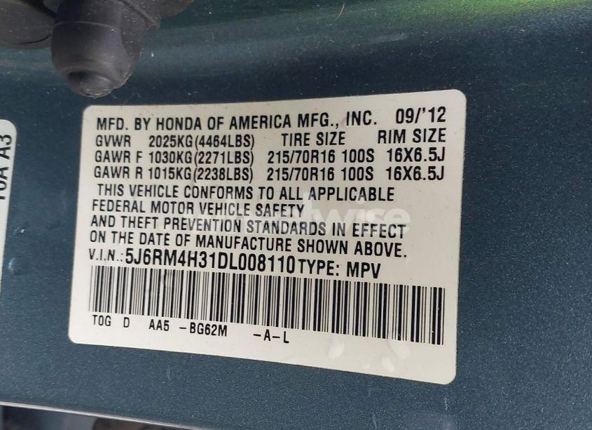 Photo 9 of 2013 Honda Cr-v LX (VIN 5J6RM4H31DL008110)