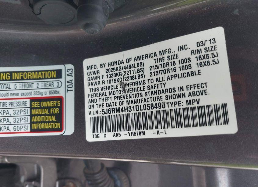 Photo 9 of 2013 Honda Cr-v LX (VIN 5J6RM4H31DL058490)