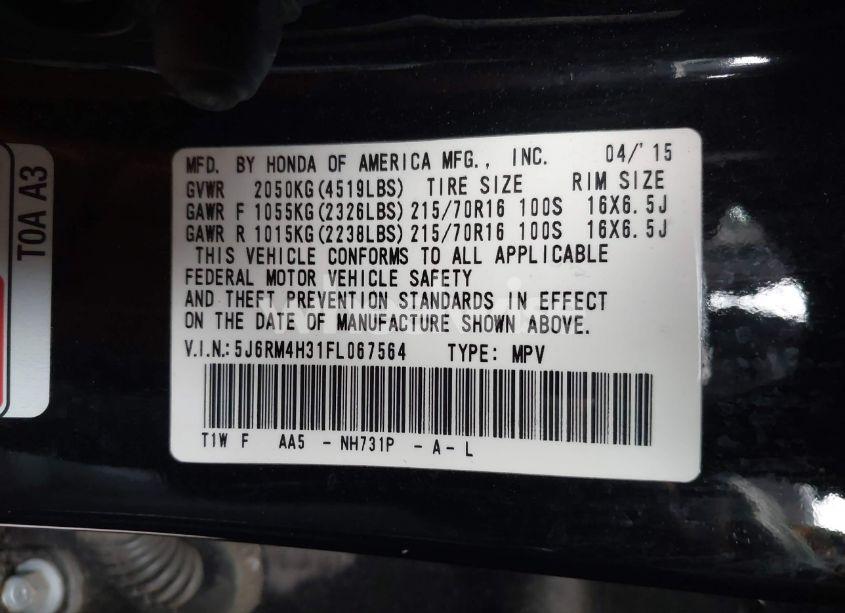 Photo 9 of 2015 Honda Cr-v LX (VIN 5J6RM4H31FL067564)