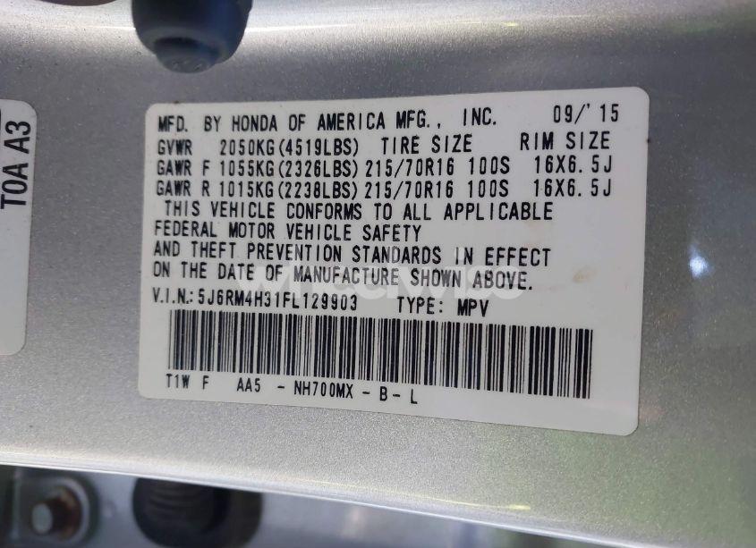 Photo 9 of 2015 Honda Cr-v LX (VIN 5J6RM4H31FL129903)