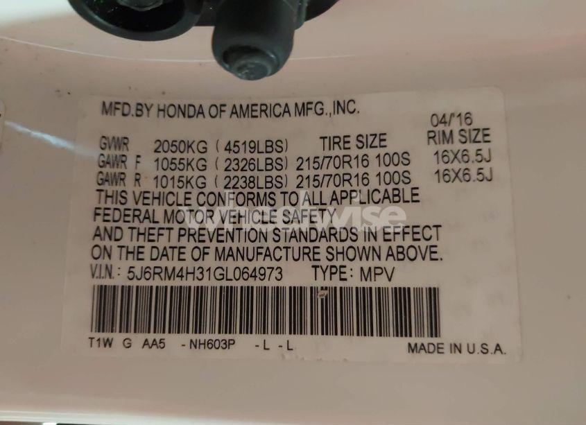 Photo 9 of 2016 Honda Cr-v (VIN 5J6RM4H31GL064973)