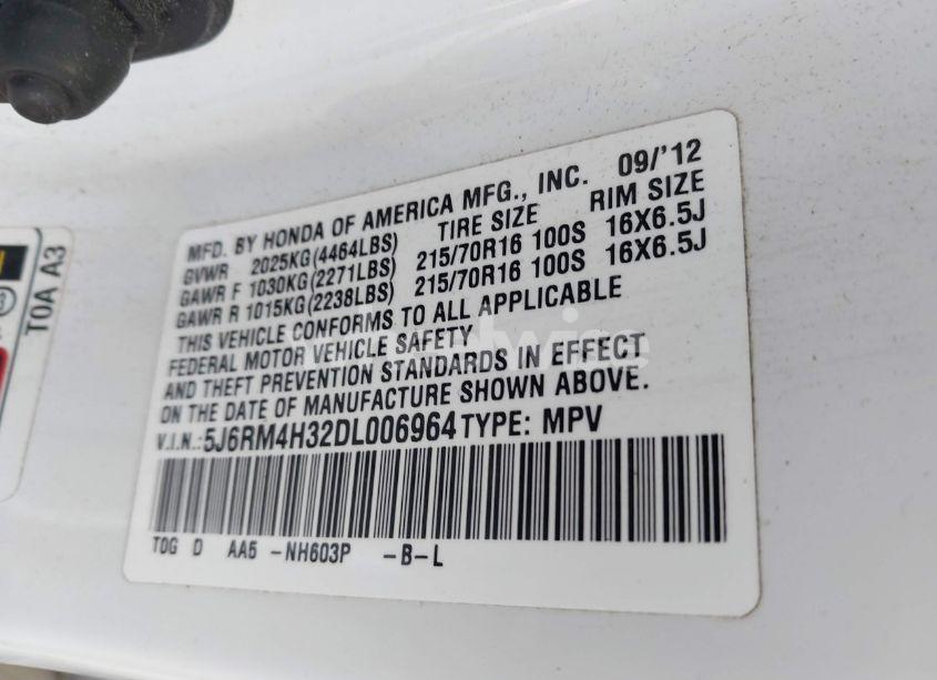 Photo 9 of 2013 Honda Cr-v LX (VIN 5J6RM4H32DL006964)