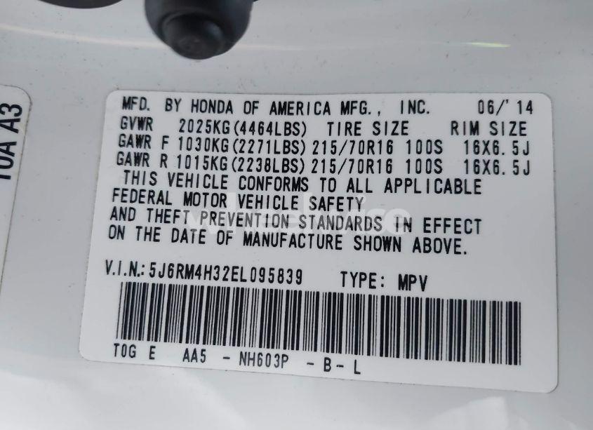 Photo 9 of 2014 Honda Cr-v LX (VIN 5J6RM4H32EL095839)