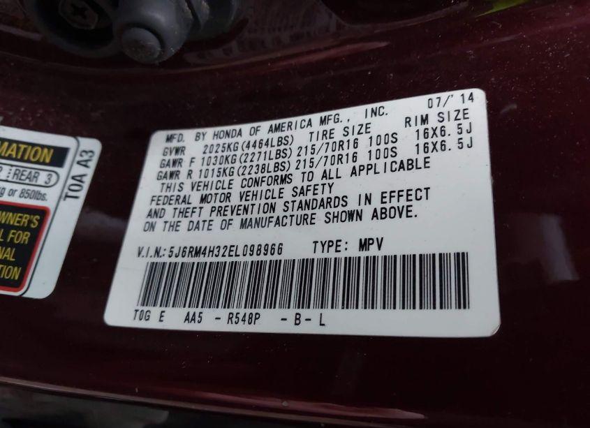 Photo 9 of 2014 Honda Cr-v LX (VIN 5J6RM4H32EL098966)